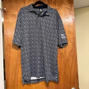 FootJoy Oyster Reef Golf Polo Shirt Mens XL Navy Floral Stretch Short Sleeve